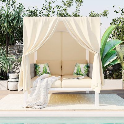 Lit de terrasse pour l'extérieur - Tissage de corde en caoutchouc, coussins d'eau et confortables, chaise longue au design polyvalent avec coussins et coussins confortables, pour la lecture, la fabrication