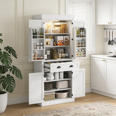 HOMCOM 71" Kitchen Pantry Cabinet with Motion Sensor Light, Tall Storage Cabinet with 6 Door Shelves, a Drawer & 4 Adjustable Shelves, for Living Room by Lark Manor