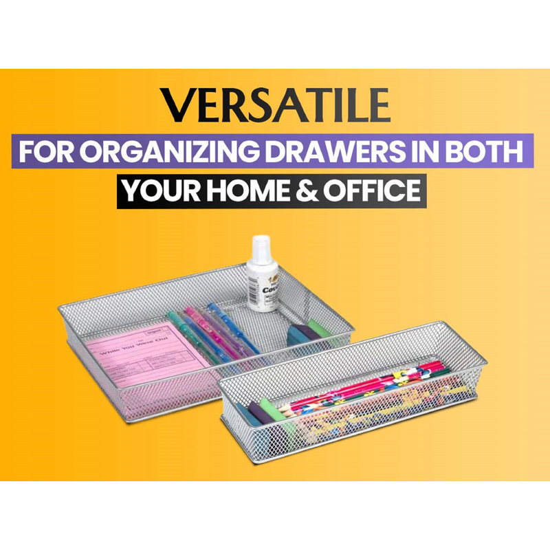 YBM Home White Mesh Desk Drawer Organizer Tray For Home And Office - Multipurpose Storage Holder, 2" H x 8" W x 12" D
