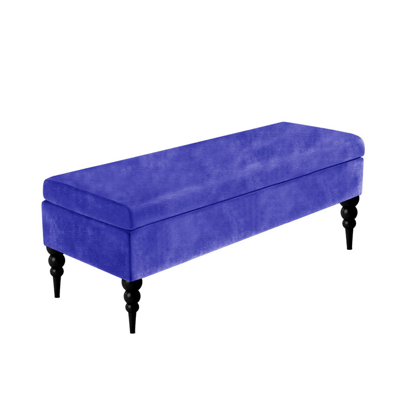 Safar Plain Upholstered Bench – Naples Shoe Bench Footstool with Storage & Turned Wooden Legs, Blue Naple