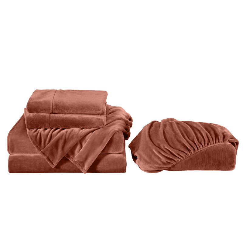 Soft Fleece Sheet Set, Twin Sheet Set with 1 Pillowcase, Terracotta