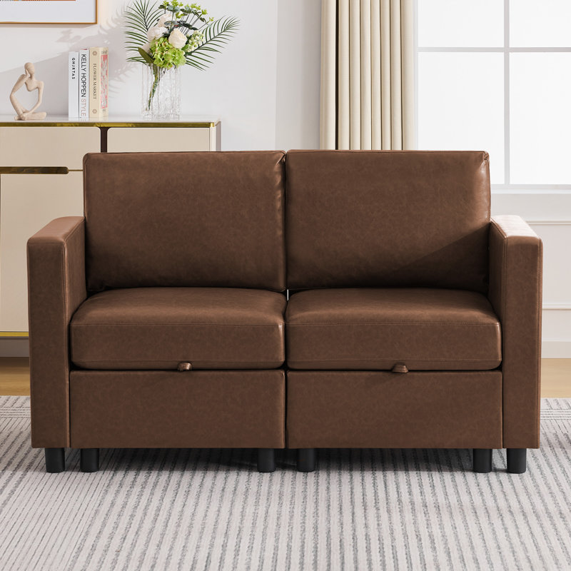 Canapé modulaire en similicuir - fauteuil d'appoint, causeuse et canapé à 3 places, Brown, 2 Seat