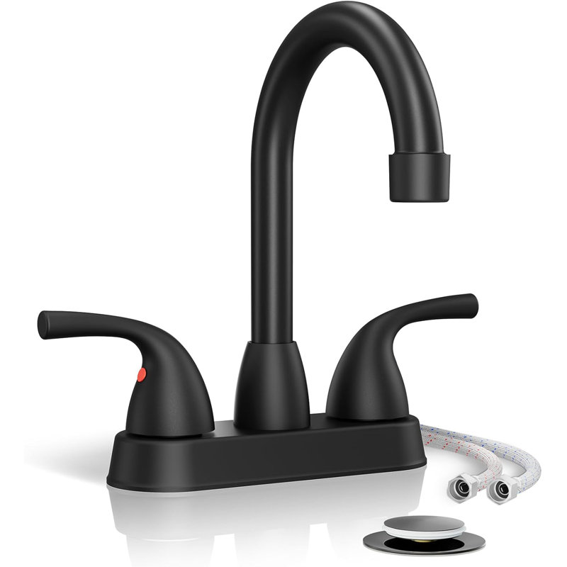 Robinet de salle de bain central noir mat 4 pouces, 2 poignées 2 ou 3 trous