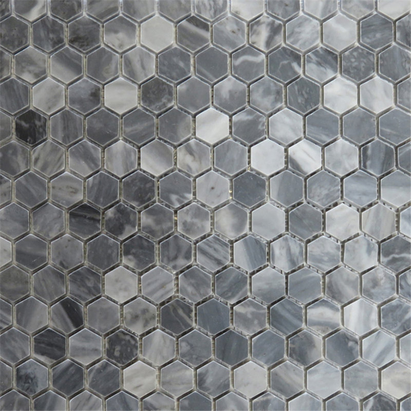 Bardiglio 11" x 11" Marble Honeycomb Mosaic Wall & Floor Tile, Dark Gray
