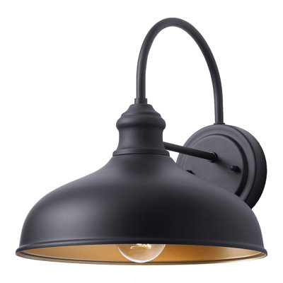 2-Pack Matte Black Gooseneck Barn Lights - Outdoor Wall Sconces with Brass Interior, Weatherproof Farmhouse Lighting for Patio, Porch & Garage