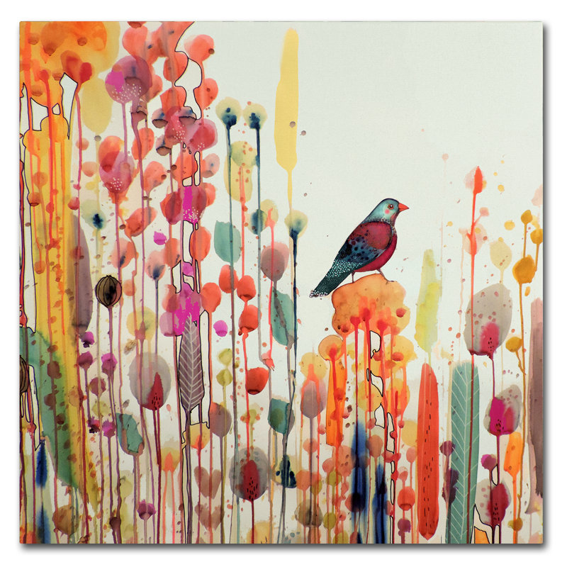 Joie De Vivre Carre Colorful Bird Canvas Painting, 18x18