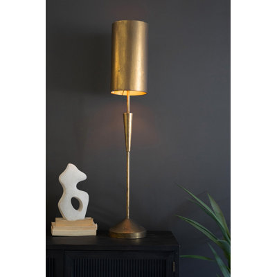 kalalou Antique Gold Table Lamp with Metal Barrel Shade – 40 Inch Tall Modern Lighting
