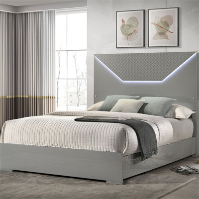 Pierce Grey High Glosspanel Bed LED Headboard