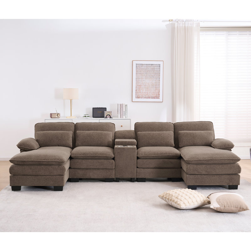 133'' U-shaped Sectional Sofa, 4-Seater Modular Sofa With Storage, Living Room Cloud Couch Sleeper Sofa Sectional With Chaise,With Console And USB