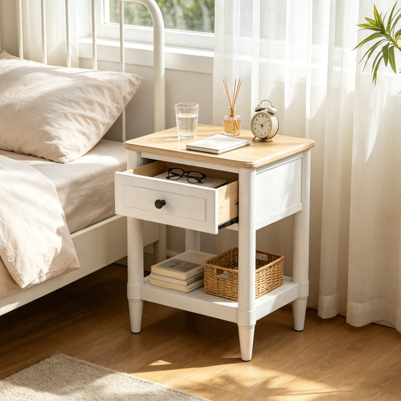 Table de chevet 22 pouces, table de chevet décontractée pour adolescent, table de chevet compacte en bois avec tiroir et port USB