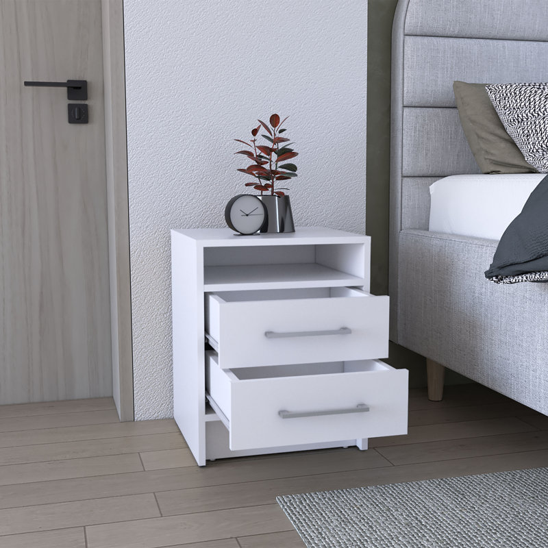 Two-Drawer Nightstand With Open Shelf White