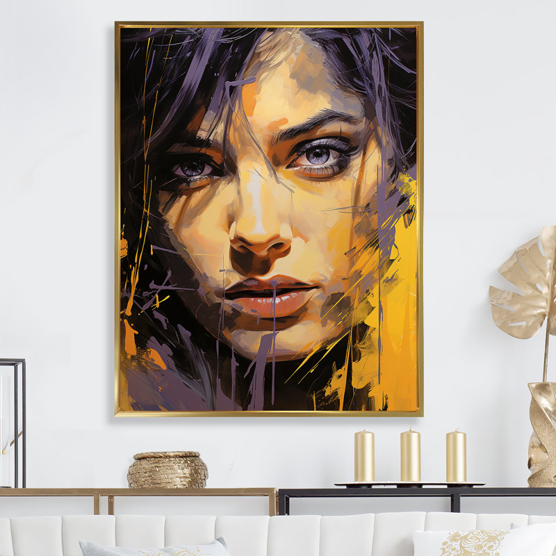 Violet Vergara Portrait Popart I sur impression sur toile, Cadre flottant doré, H 32 po x l 16 po x P 1 po