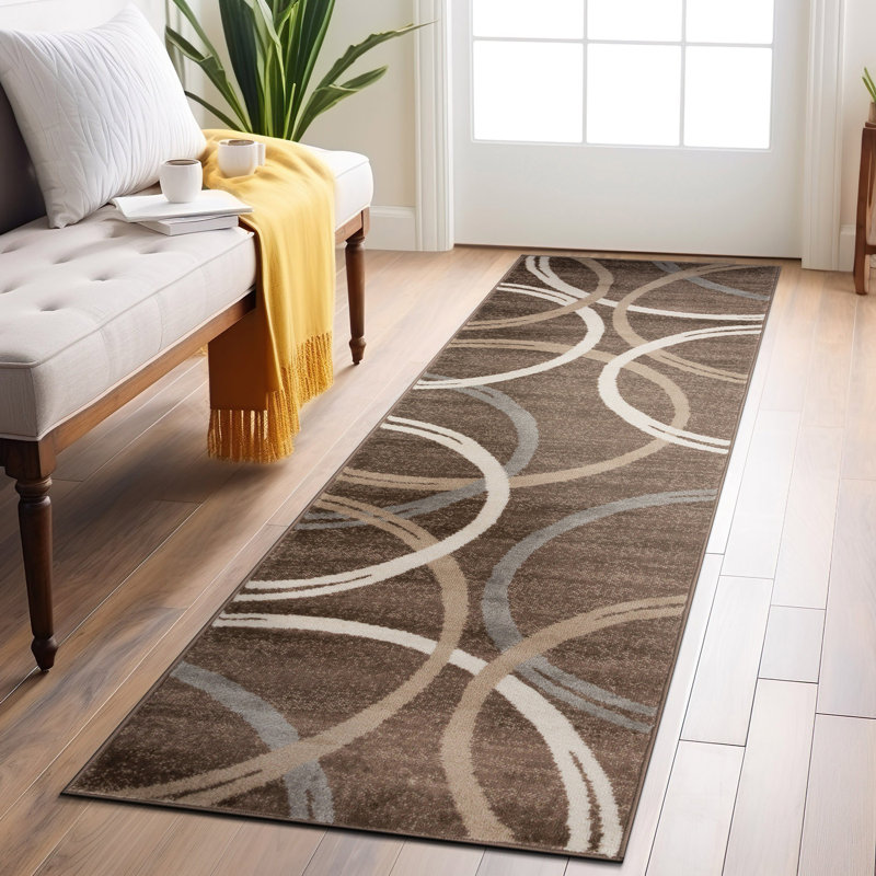 Devonshire Abstract Brown/Gray/Cream Area Rug, Runner 2'7" x 8'