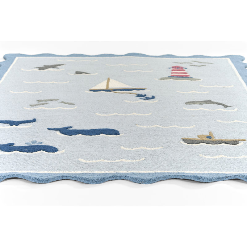 Lola Hand Tufted Wool Sea Blue Area Rug 2' X 3', Rectangle 2' x 3'