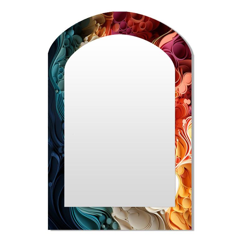 Rainbow Reverie collages I - Abstract Collages Asymmetrical Large Wall Mirror, Modern Arch Unique Mirror, Printed Metal Art