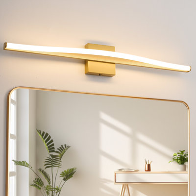 31.5" Gold Modern LED Wall Sconce - Dimmable 5-Colour Adjustable Light Fixture With Acrylic Shade, Hardwired, For Bedroom, Hallway, Entryway Lighting