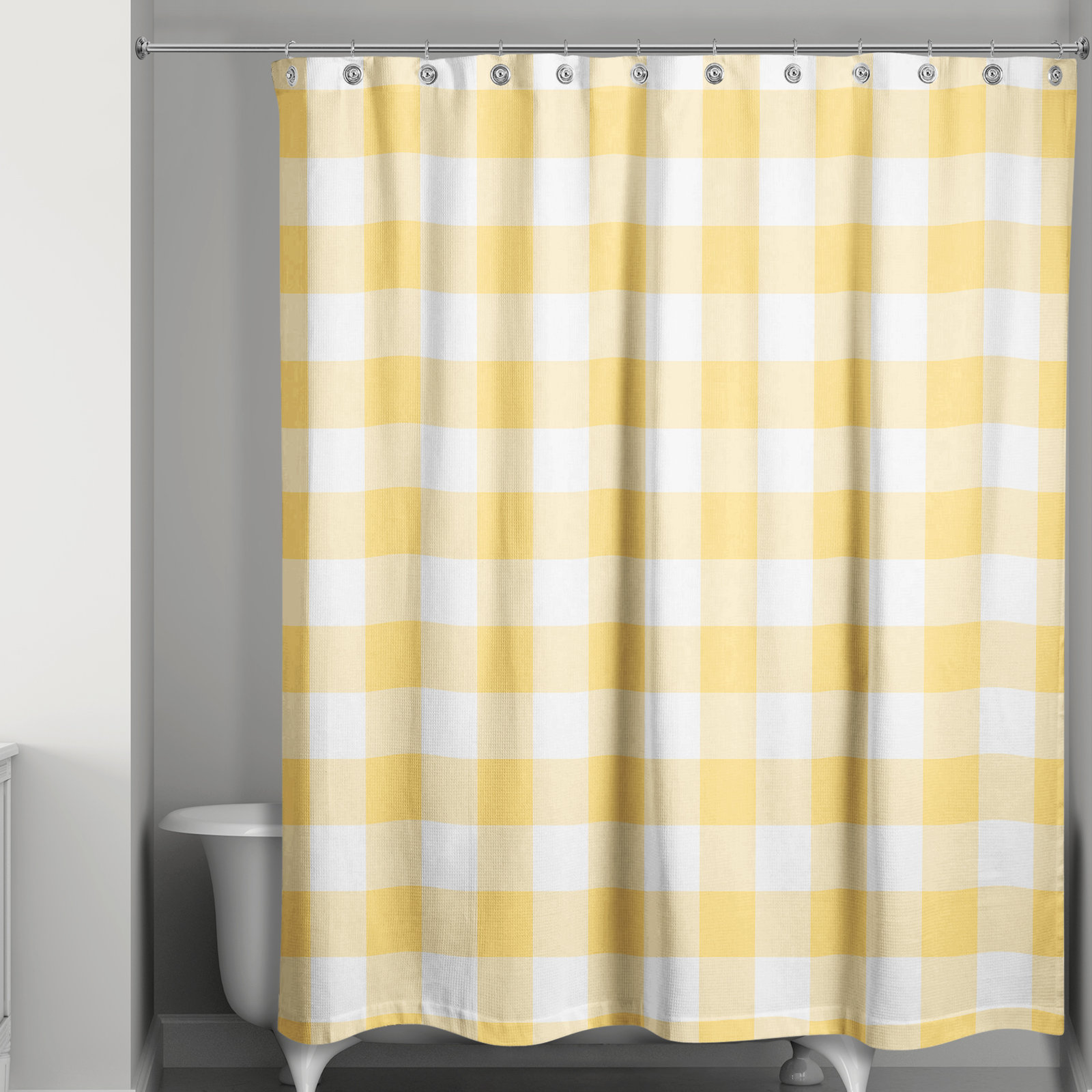 Hanka Plaid Shower Curtain, Yellow