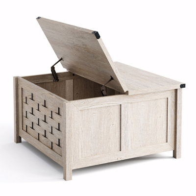 Square Wood Coffee Table with Hidden Large Storage, Farmhouse Coffee Tables for Living Room