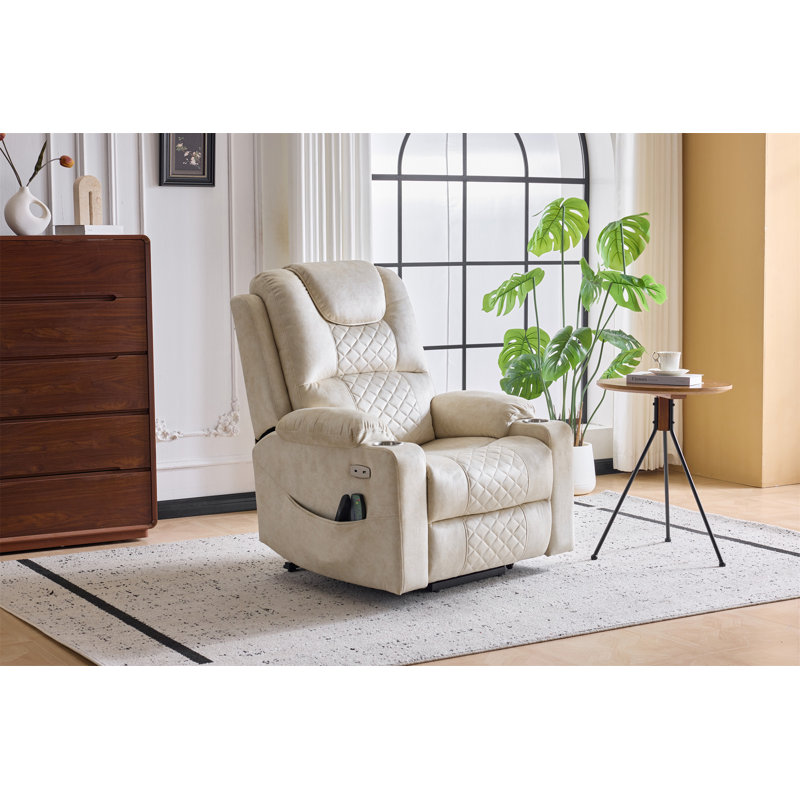 Oversized Power Lift Recliner Massage Chair For Elderly, Creamy White