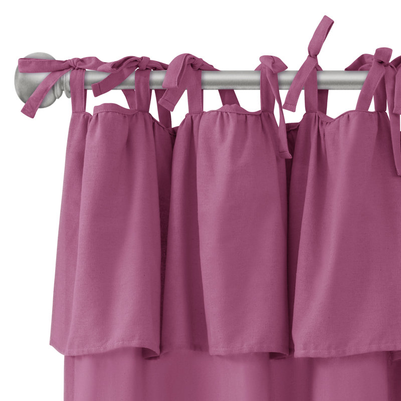 Recycled Cotton Blend Ruffle Tie-Top Curtain Pair, 52" W x 96" L, Mauve