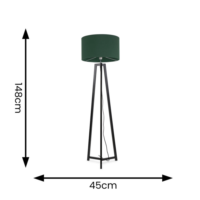 Rhavyn 148cm Traditional Floor Lamp, Matte Black, Green