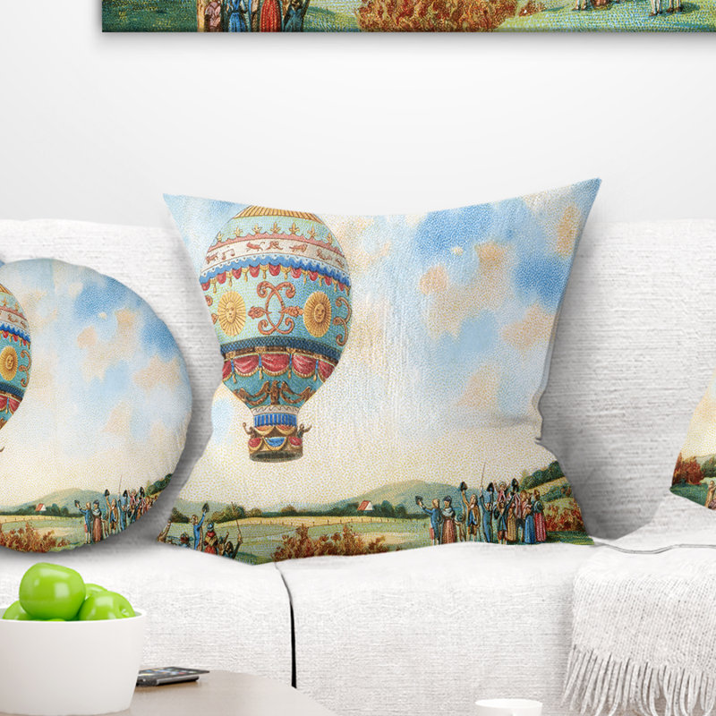 Montgolfière - coussin à imprimé paysage, 18 po x 18 po, Coussin décoratif