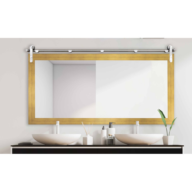 Miroir de porte de grange en bois Alzena, 30,5 po x 59,5 po, Or