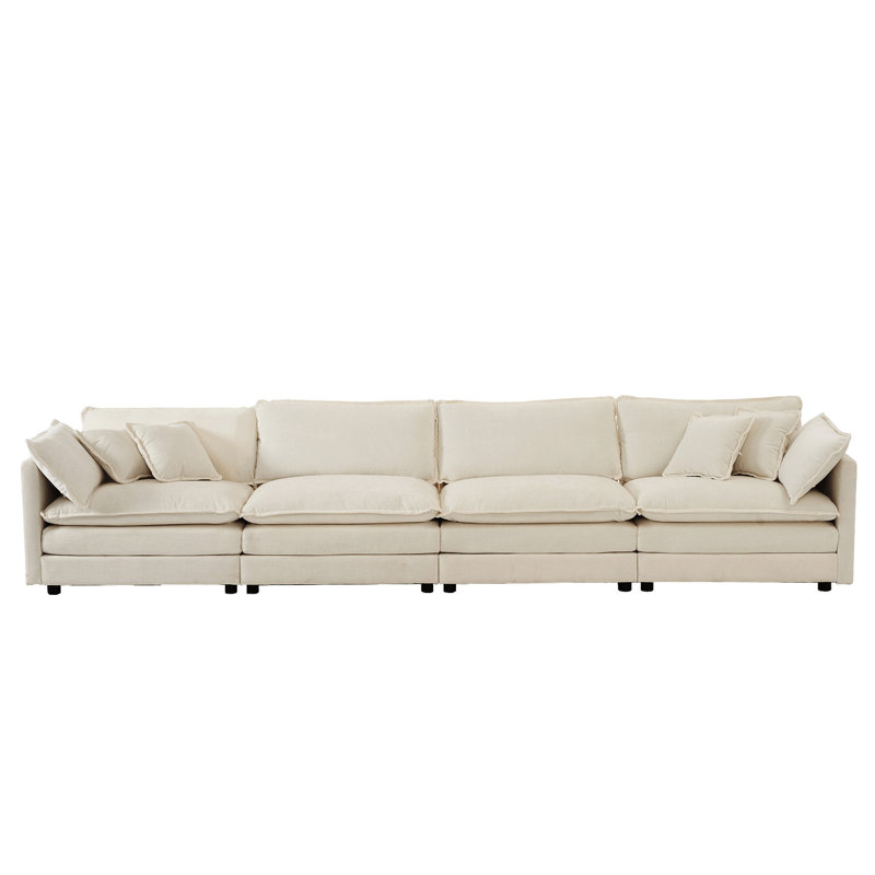 Étagère 4 places en chenille beige avec rangement - Design, pratique et confortable