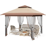 10x10 Ft Pop Up Gazebo, Canopy Tent With Mosquito Netting, Adjustable Height Outdoor Gazebo With Wheeled Carry Bag For Backyard, Garden