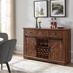 Dark Brown Cherry Buffet with Storage Coffee Bar Cabinet Wine