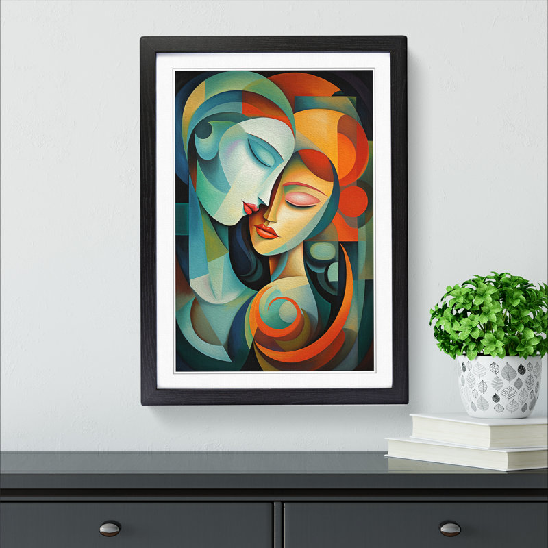Lovers Orphism No.2 - Single Picture Frame Print on Wood, 46cm H x 34cm W x 2cm D, Black Framed