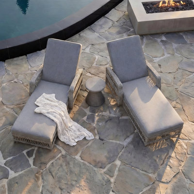 Outdoor Adjustable Reclining Chaise with Armrests & Removable Cushions(Set of 2)