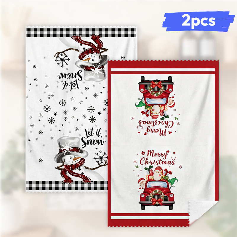  Linges de cuisine en microfibre de Noël, linges à vaisselle réutilisables absorbants, décoratifs résistants à la décoloration, 16 po x 24 po, motif à carreaux noir