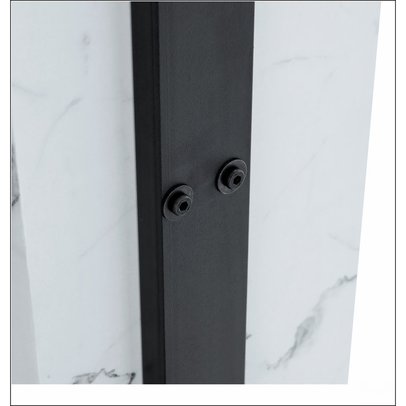 Table basse de 47,2 po x 23,6 po en MDF minimaliste à motif de marbre. Autocollant à motif de marbre blanc, revêtement par pulvérisation de pieds en métal, table basse en panneau de fibres à densité moyenne. Présentant un style simple et moderne.