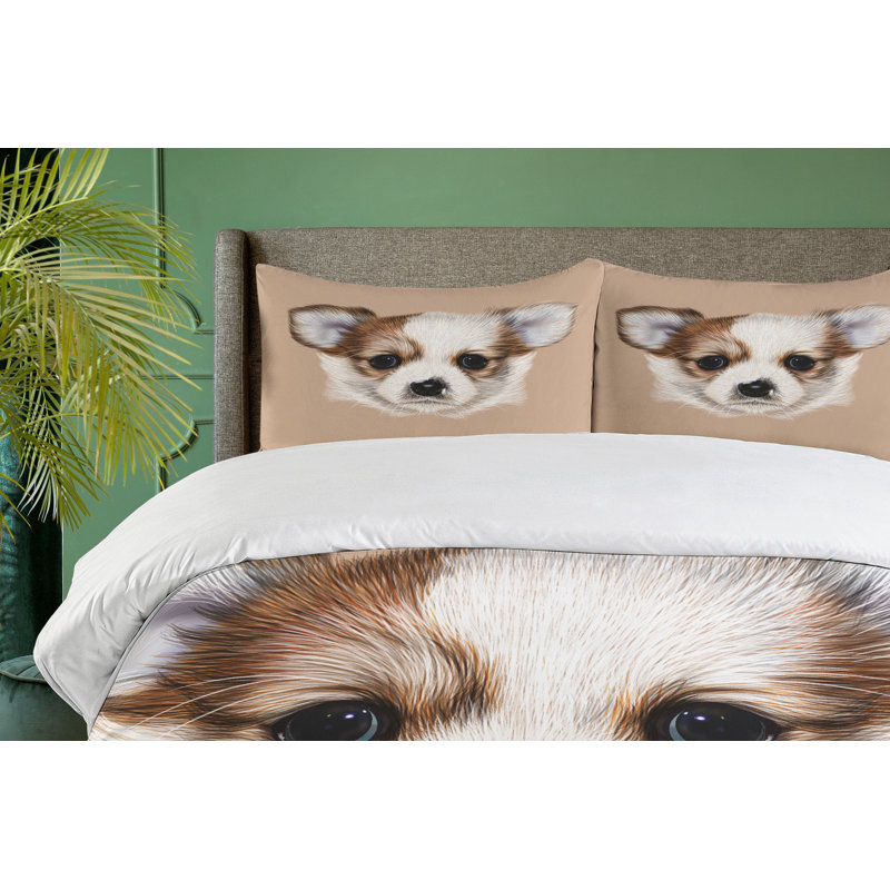 Pale Caramel Puppy Portrait King Duvet Cover Set