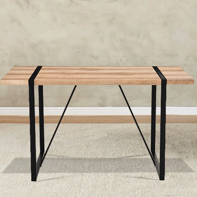 Rustic 55" Dining Table, Wood Top With Metal Legs, Modern Industrial, Seats 4-6, Easy To Assemble And Rectangular Black Style, Construction