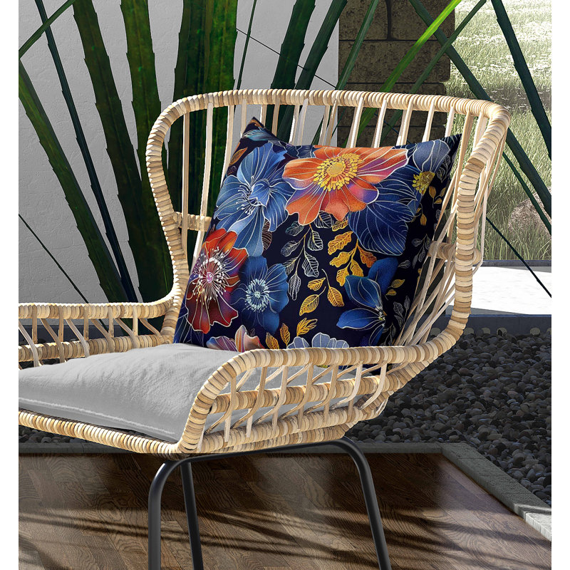 Coussin intérieur / extérieur Painted Petalscape, Carré 20 po, Bleu / Noir / Orange