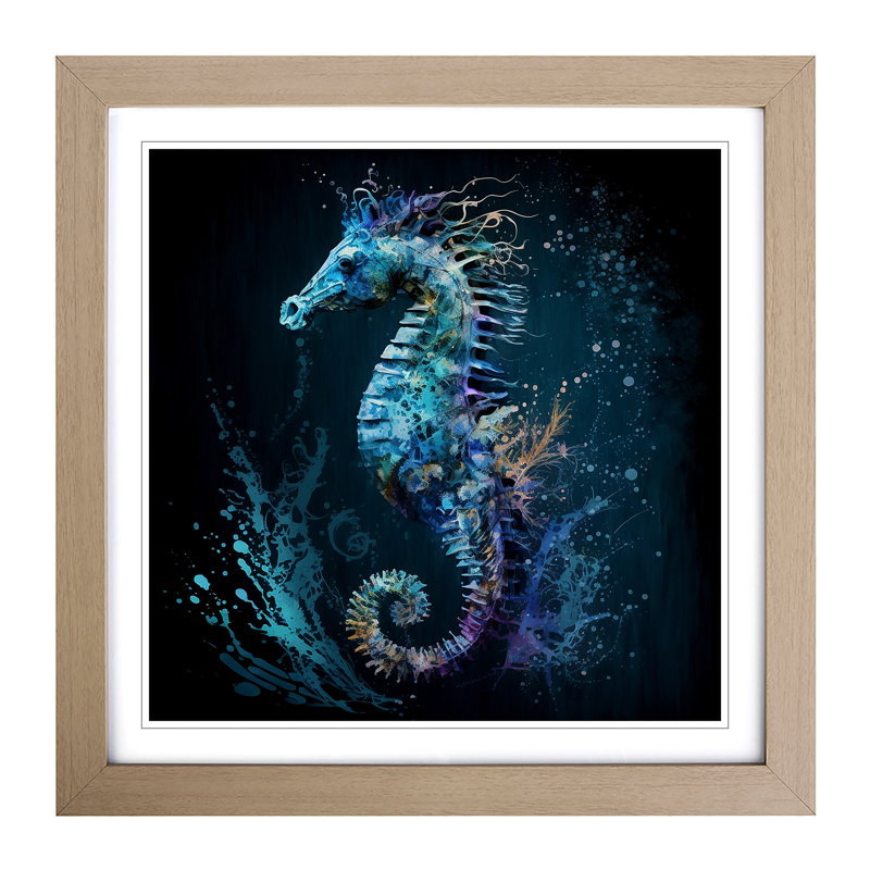 Seahorse Gestural No.1 Framed Print, Oak