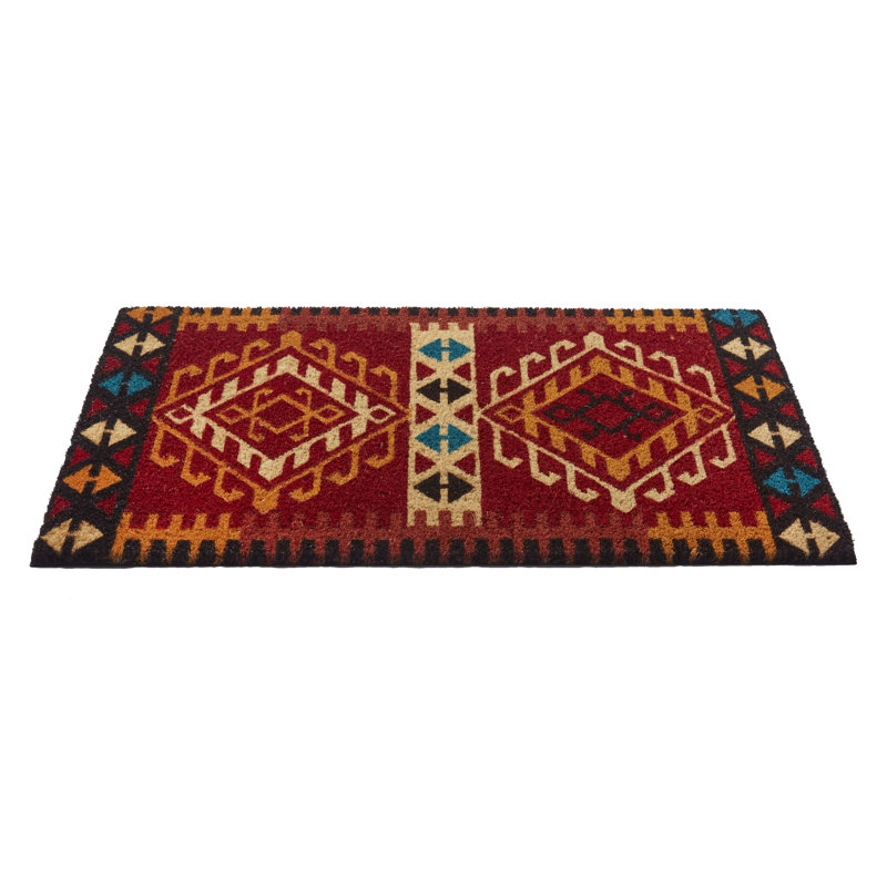 Rustic Red and Beige Coir Outdoor Doormat