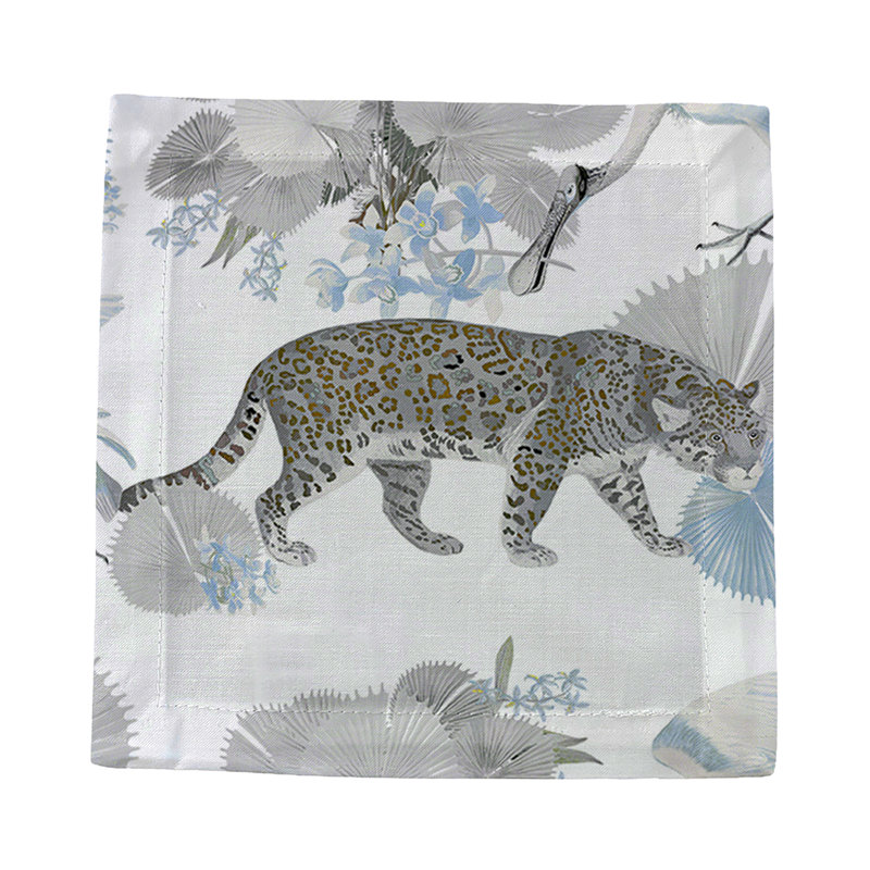 Leopard Walk Hemstitch Cocktail 6" Linen/Cotton Napkin, Powder