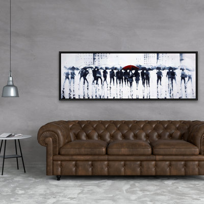 Silhouettes Walking in the Rain | Framed Canvas Home Decor