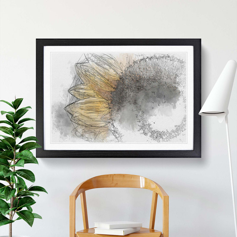 Yellow Sunflower Rising in Abstract - Picture Frame Graphic Art Print, Black, 35cm H x 50cm W x 2cm D