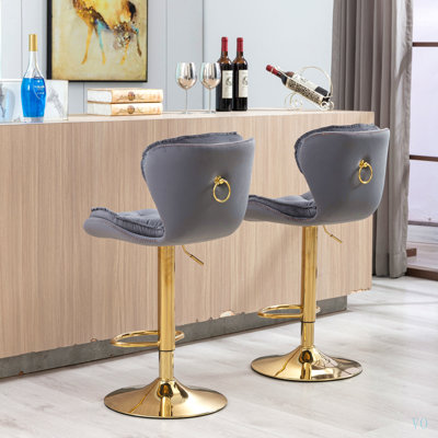 Ensemble de 2 tabourets de bar, avec repose-pieds chromé et base pivotante à hauteur réglable en velours + tabouret de bar simple
