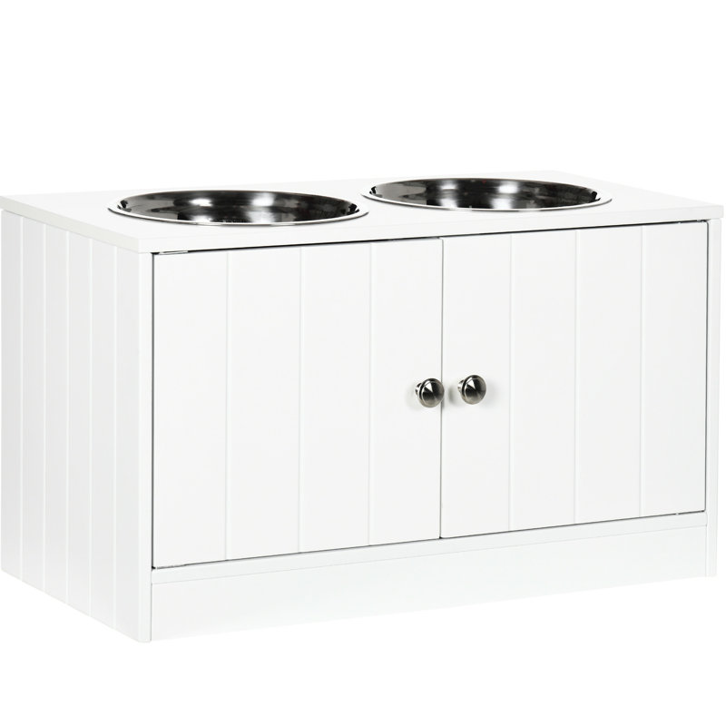 Elevated Pet Bowl Cabinet With Storage - 67.6 Oz Capacity, 22.5" L X 11" W H, White Food 11.61" 14" 44L Space, Stand
