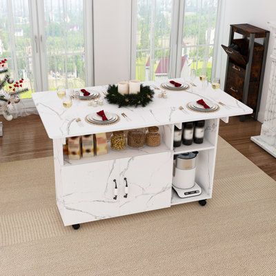 Table de salle à manger pliable de 47 pouces avec roulettes et rangement caché pour dortoir de bureau, esthétique pratique, rangement pliable polyvalent blanc, divers environnements convenables