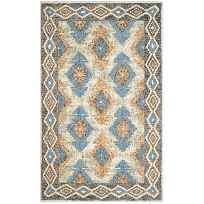 Sebrite Hand Tufted Wool Southwestern Rug, Rectangle 5' x 8'