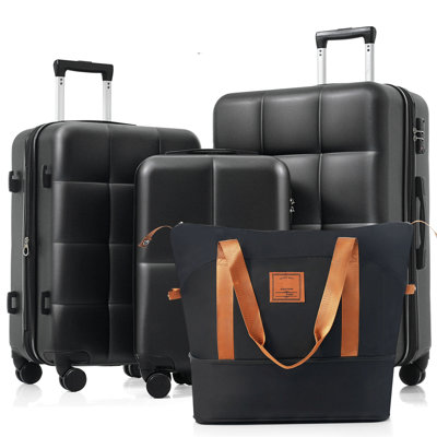 Luggage Sets 4 Piece, ABS Durable Suitcase with Travel Bag, Cup Holder, ABS Hard Shell Luggage with Spinner Wheels