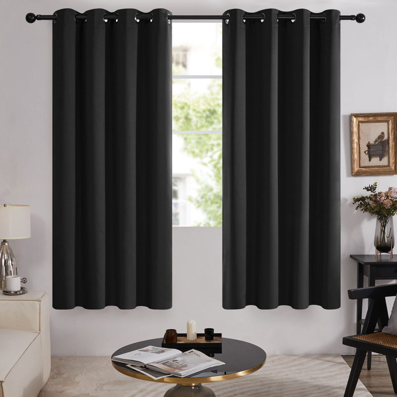 100 Percent Blackout with Liner Grommet Curtain Panel (Set of 4), 52" W x 72" L, Black