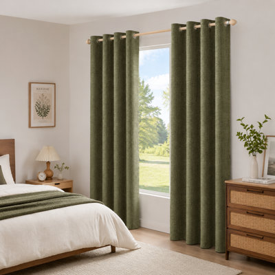 Solid Light Olive Green Linen Blackout Curtains — Thermal & Total Blackout, Featuring Metal Grommets — Suitable For Home Use (Bedroom, Living Room, Nursery) — Set Of 2 Panels