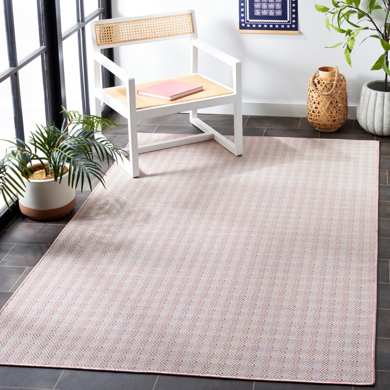 Humphery 230 Area Indoor/Outdoor Area Rug in Light Pink/White/Yellow, Rectangle 8' x 10'